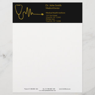 Papel Timbrado Estetoscópio de Luxo Onda ECG Ouro Linha EKG Médic