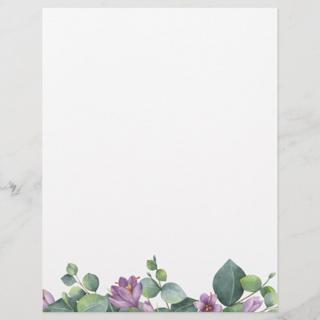Papel Timbrado Eucalyptus Greenery Purple Floral (Frente)