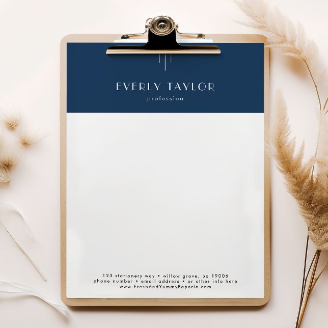 Papel Timbrado EVERLY Art Deco Marinha Empresa Profissional Negóc (EVERLY Art Deco Navy Business Professional Company Letterhead)