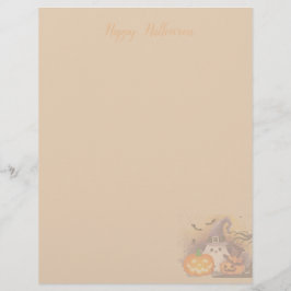 Papel Timbrado Fantasma de Halloween Fofo com Chapéu de Bruxa e A