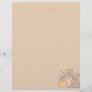 Papel Timbrado Fantasma de Halloween Fofo com Chapéu de Bruxa e A