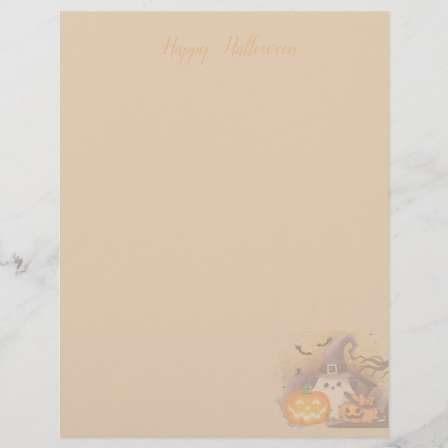 Papel Timbrado Fantasma de Halloween Fofo com Chapéu de Bruxa e A (Frente)