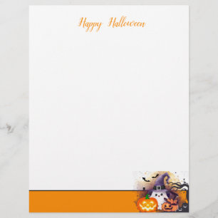 Papel Timbrado Fantasma de Halloween Fofo com Chapéu de Bruxa e A