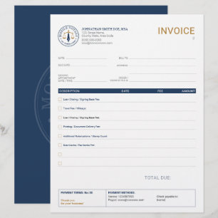 Papel Timbrado Fatura de Assinatura Legal de Notário Móvel Navy G