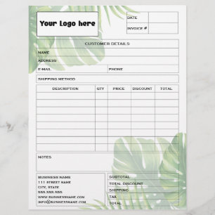 Papel Timbrado Fatura de Folha Tropical de Negócios de Vendas For