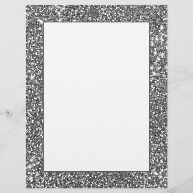 Papel Timbrado Faux Glitter Cinza Prateado Textura Design Parecid (Frente)