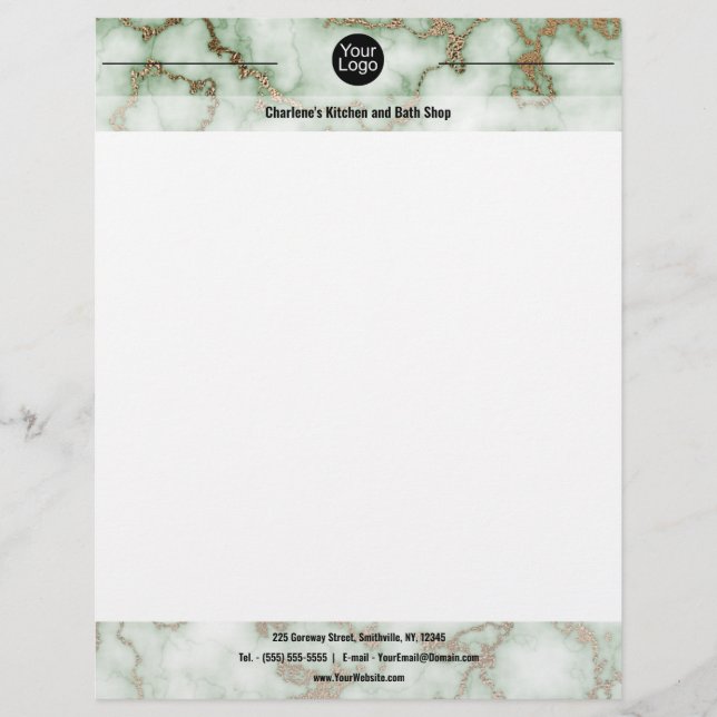 Papel Timbrado Faux Green Dourado Marble (Frente)