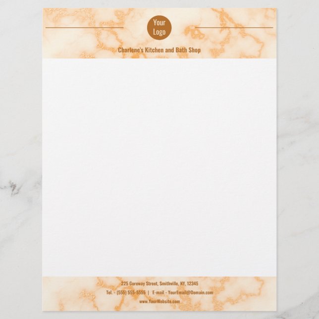 Papel Timbrado Faux Orange Marble Letterhead (Frente)