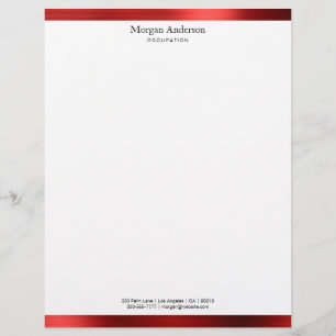 Papel Timbrado Faux Red Metal Stripes, Black Name & Info