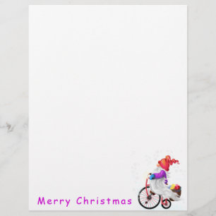 Papel Timbrado Feliz Natal Gnomo Engraçado com Bike e presentes 