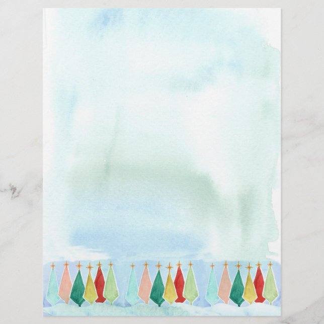 Papel Timbrado Feliz Natal Letras Meios séculos Modernas Árvores (Frente)