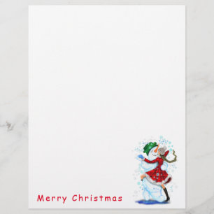 Papel Timbrado Feliz Snowman e Girl Dance Tango Festa de Natal
