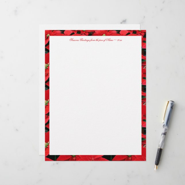 Papel Timbrado Feriado de Poinsettia Vermelha (Frente/Verso In Situ)