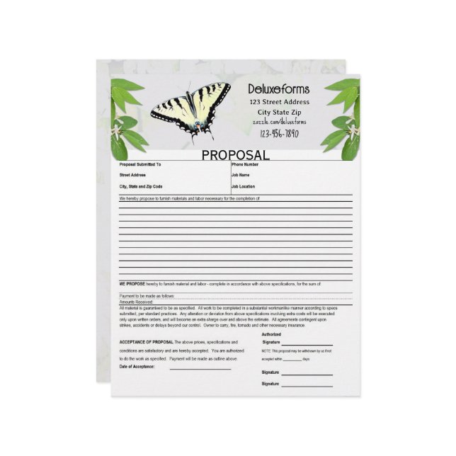 Papel Timbrado Fern Green Tiger Swallowtail Proposta (Frente/Verso In Situ)