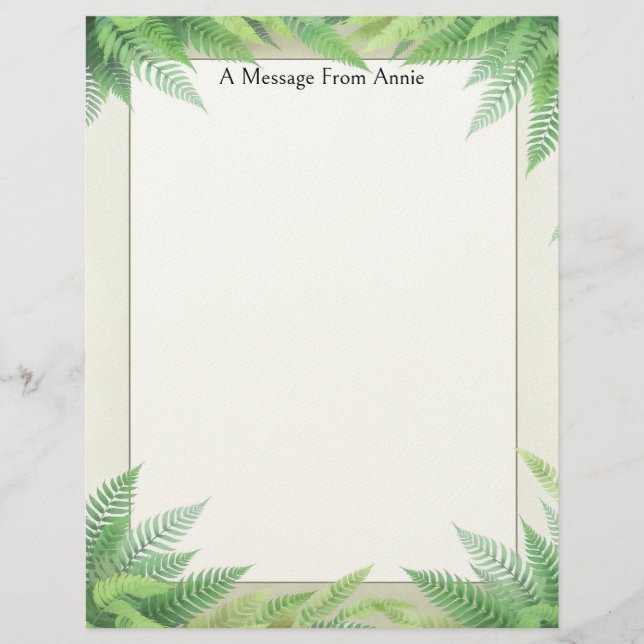 Papel Timbrado Ferns on a Frame Stationery Paper (Frente)