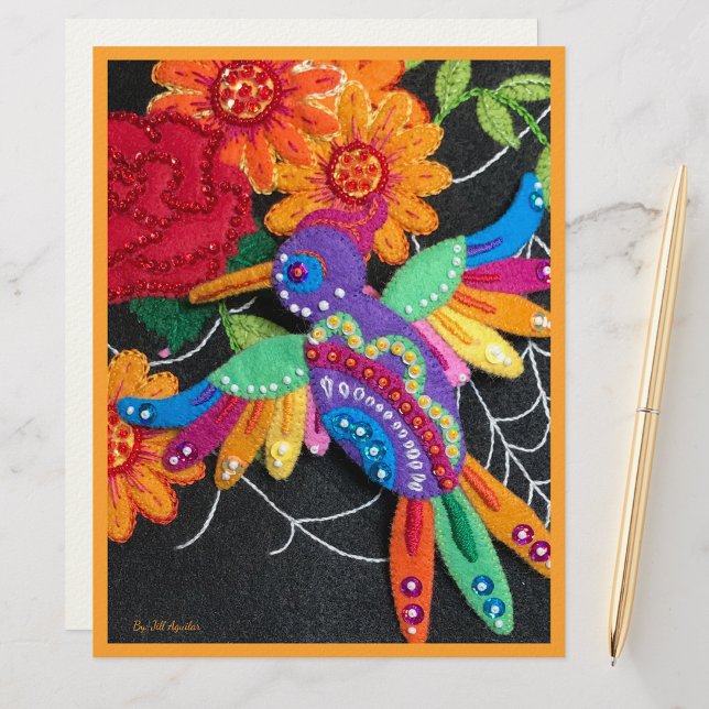 Papel Timbrado Festive Hummingbird Image of My Felt & Beadwork (Criador carregado)