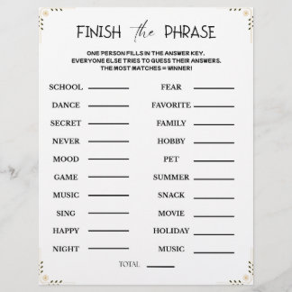 Papel Timbrado Finish the Phrase Game – Printable Guessing Party