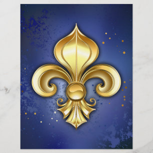 Papel Timbrado Fleur de Lis Dourada em Azul