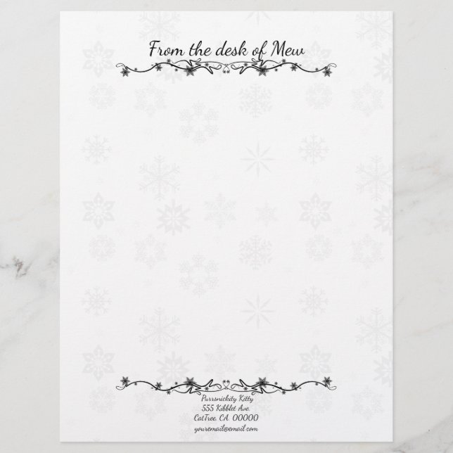 Papel Timbrado Floco de Neve de Gato Cósmico (Frente)