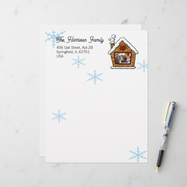 Papel Timbrado Flocos de Neve de Casa de Gingerbread Personalizad (Frente/Verso In Situ)
