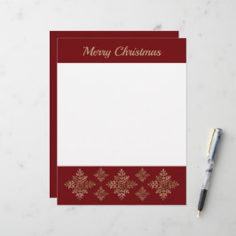 Papel Timbrado Flocos de Neve em Faux Dourado sobre Vermelho (Não