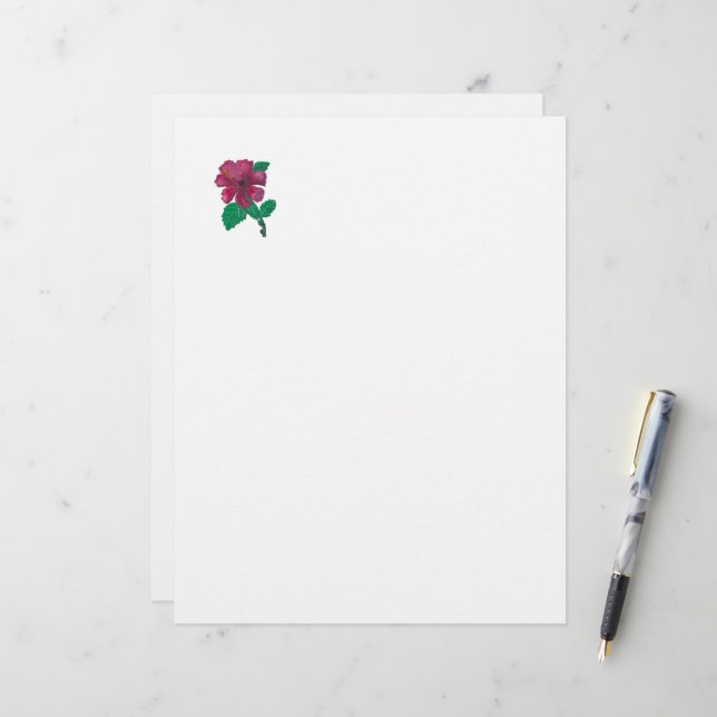 Papel Timbrado flor de hibisco vermelho Letreiro (Frente/Verso In Situ)