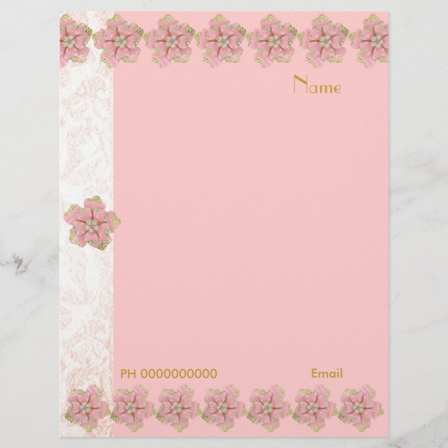 Papel Timbrado Flor Jóia Borda Rosa 2 (Frente)