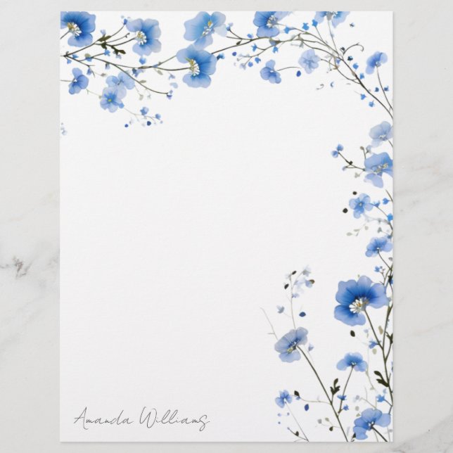Papel Timbrado Floral Blue Wildflowers (Frente)