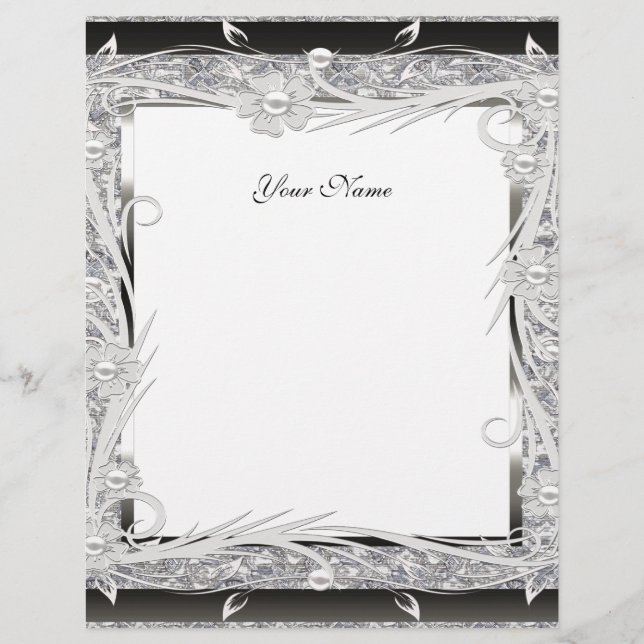Papel Timbrado Floral Prata Preto Vintage (Frente)