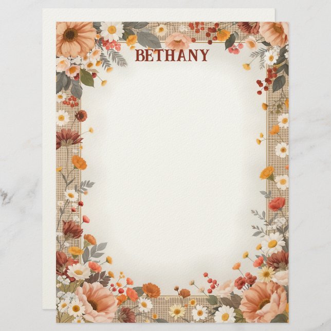 Papel Timbrado Flores Campestres em Sacaria (Frente/Verso)