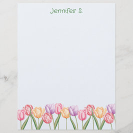 Papel Timbrado Flores Coloridas de Tulipa em Aquarela com Texto P
