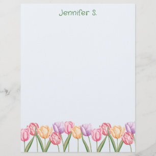 Papel Timbrado Flores Coloridas de Tulipa em Aquarela com Texto P