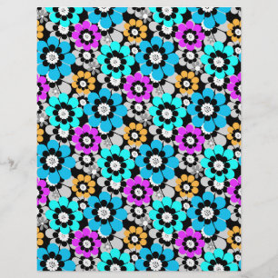 Papel Timbrado Flores coloridas margaridas Azul Turquesa Roxo