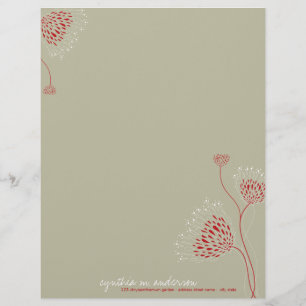 Papel Timbrado Flores de Crisântemo Vermelhas Floral Chic Elegant