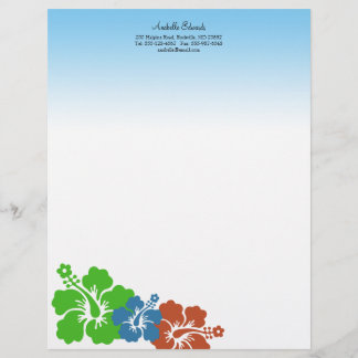 Papel Timbrado Flores de hibisco do Havaí, verão verde-terra