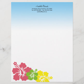 Papel Timbrado Flores de hibisco tropicais, cor-de-rosa, havaiana