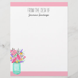 Papel Timbrado Flores de Jar Mason do Buquê de Aquarela Personali