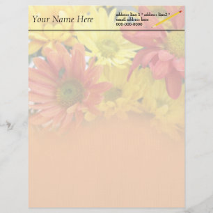 Papel Timbrado flores de margarida vermelhas, amarelas e laranjas