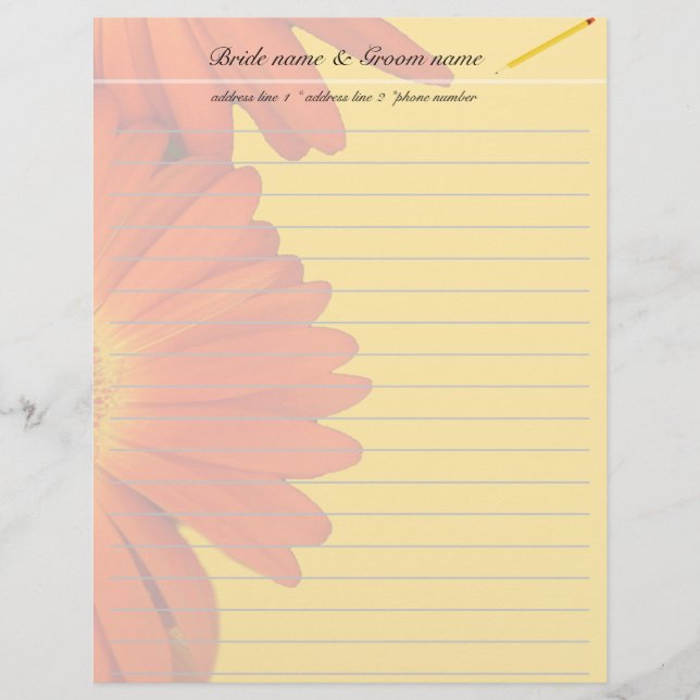 Papel Timbrado flores de orange gerbera daisy (Frente)