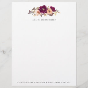 Papel Timbrado Flores de Queda Elegante Borgonha Personalizada