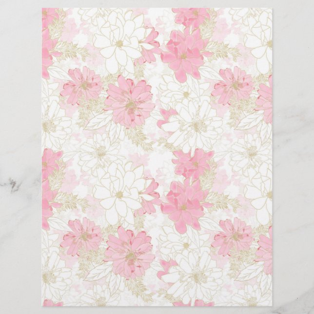 Papel Timbrado Flores Douradas, de cor rosa botânico (Frente)
