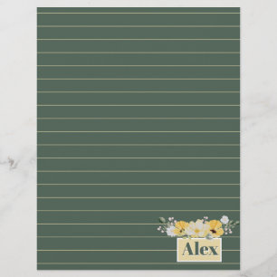 Papel Timbrado Flores em Aquarela Moderna & Fundo Verde