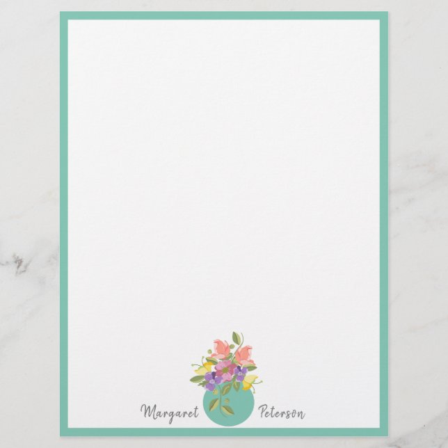Papel Timbrado Flores Femininas Simples Personalizadas Letterhead (Frente)
