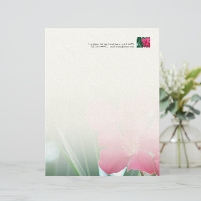 Papel Timbrado Flores Rosa - Cabeça-de-Letra (Em pé/Frente)