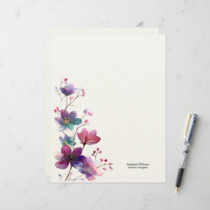 Papel Timbrado Flores Selvagens Roxas Burgundy Personalizadas