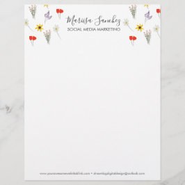 Papel Timbrado Flores Silvestres Nome Script Floral Moderno Cabeç