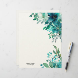 Papel Timbrado Flores Silvestres Personalizadas Verde-Teal Florai