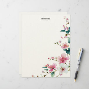 Papel Timbrado Flores Silvestres Rosa Branco Personalizadas