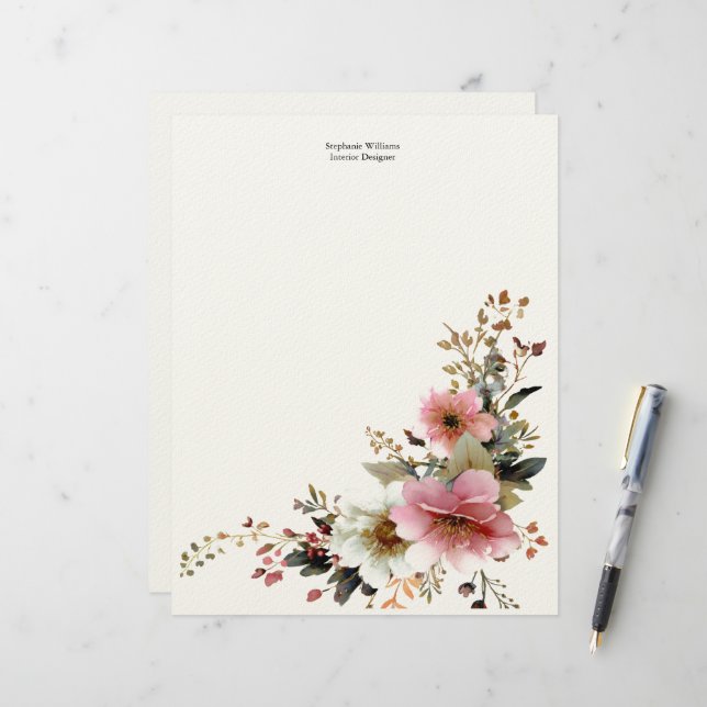 Papel Timbrado Flores Silvestres Rosa Branco Personalizadas  (Frente/Verso In Situ)