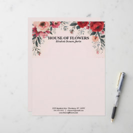 Papel Timbrado Flores Vermelhas e Rosas Vibrantes em Rosa